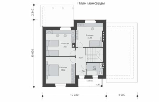 Проект одноэтажного жилого дома с мансардой